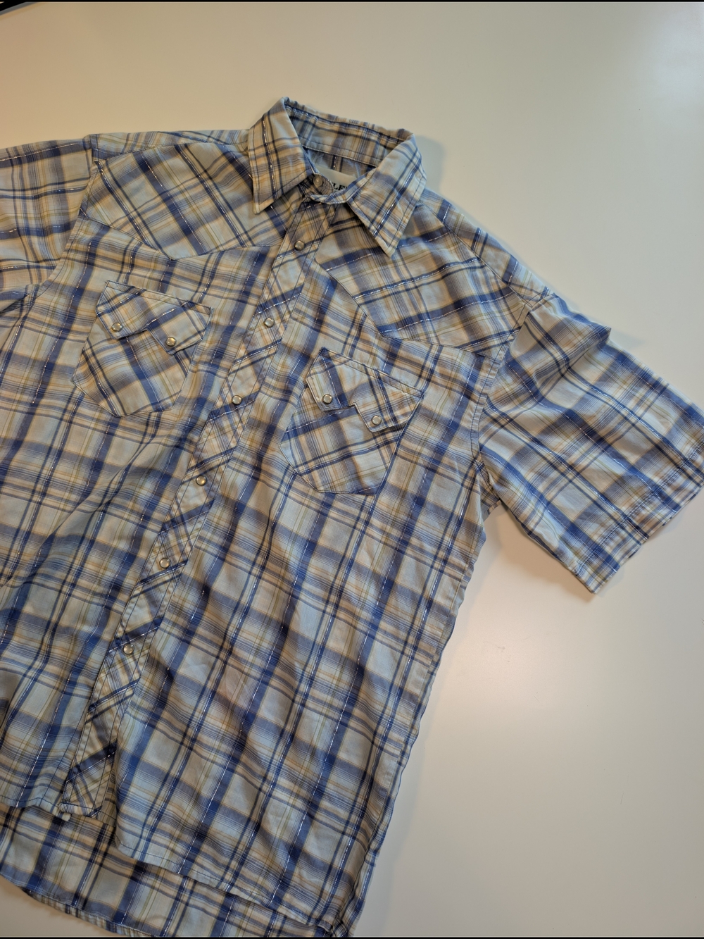 Rustler by Wrangler Men's Plaid Pearl Snap Western Shirt Metallic Blue M